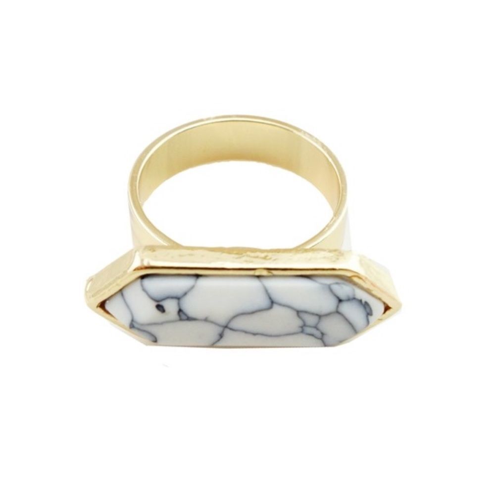 women's marble ring size 8 Gold and White Stone Ring chic date prom UK 18